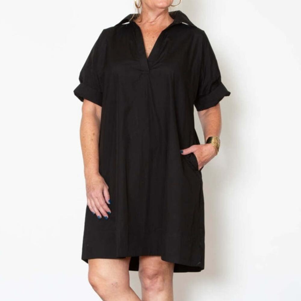 SBJ Austin Olamaie Black Cotton Poplin Oversized Tunic Dress- Quiet Luxury